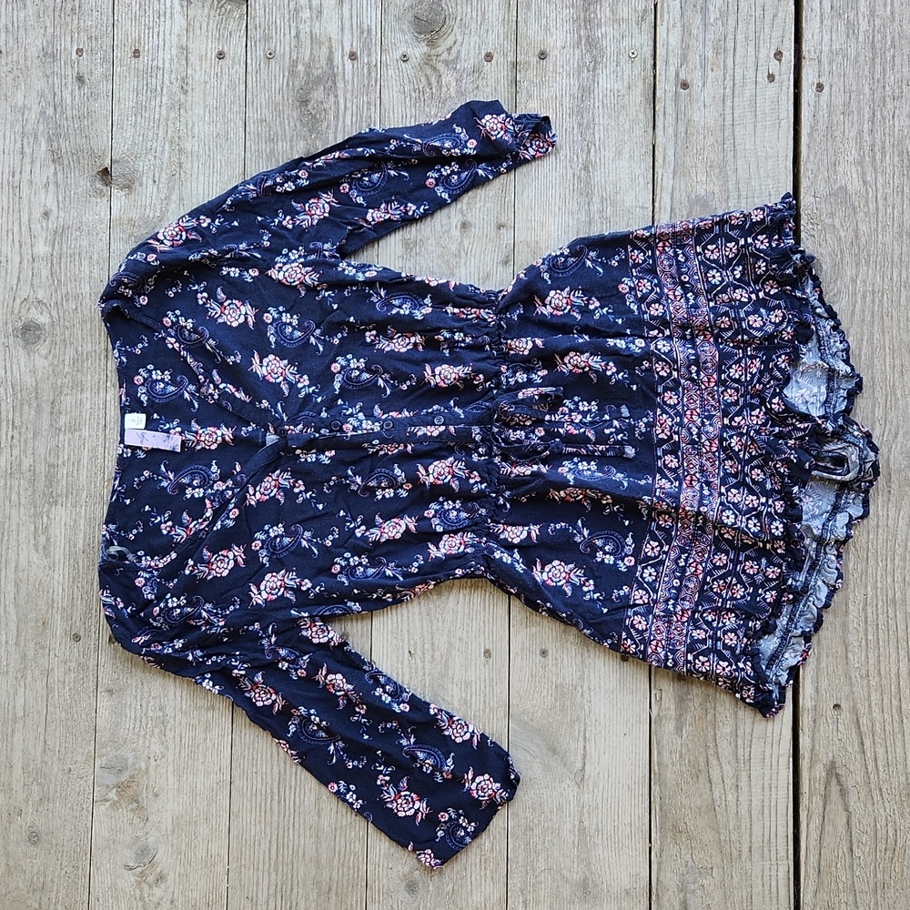 Alya Francesca's Floral Boho Romper Navy Blue, Red & White Size Small